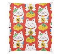 Tenda da spiaggia giapponese Lucky Cat rossa UPF50 facile da installare, grande riparo solare portatile con sacchi di sabbia e pala di sabbia per cortile, prato, parco