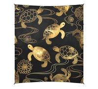 Tenda da spiaggia nera con fiori dorati e tartaruga marina, UPF50, impermeabile, portatile, con tasche per sabbia, per cortile e campeggio
