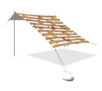 Tenda da spiaggia pieghevole con leone animale a righe marroni bianche UPF50, impermeabile, grande parasole con sacchi di sabbia e pala per cortile, prato, parco Sombra para Playa