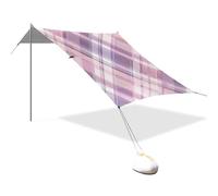 Tenda da spiaggia pieghevole con motivo scozzese rosa pastello e viola, UPF50+, facile da installare, con borsa per il trasporto, per campeggio, picnic, cortile