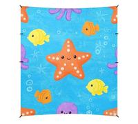 Tenda da spiaggia pieghevole con stelle marine, blu, protezione UPF50, facile da installare, con pali robusti, sacchi di sabbia e pala per viaggi in famiglia