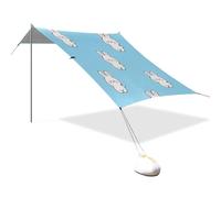 Tenda da spiaggia pieghevole UPF50+ con coniglietto bianco in stile cartone animato, impermeabile, grande riparo dal sole, include pala di sabbia, sacchi di sabbia, pali di stabilità per cortile