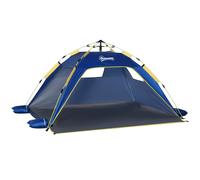 Tenda da Spiaggia Pop Up 220x173x120 cm con Finestre in Poliestere Blu