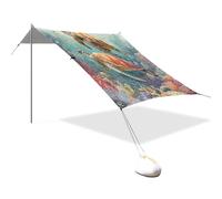 Tenda da spiaggia portatile da campeggio parasole baldacchino UPF 50+ protezione UV parasole due tartarughe marine acquerello