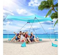 Tenda da spiaggia, tenda da campeggio UPF50+ con 8 sacchi di sabbia, elementi essenziali per la spiaggia per 6-12 persone, baldacchino da spiaggia con pali di stabilità e grandi picchetti da terra,