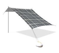 Tenda da spiaggia vintage a quadri a quadri grigio con protezione UPF50+, impermeabile, grande parasole con borsa per il trasporto, per viaggi in famiglia Sombra para Playa