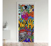 Tenda decorativa hip hop per porta privacy, 132 x 203 cm, stile hippie graffiti armadio copertura della porta tenda per camera da letto, graffiti, grafica, cultura di strada, grunge, arte 30% -50% os