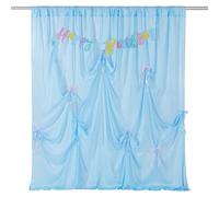 Tenda di sfondo per foto, 183 x 244 cm, fai da te, con fiocco, adatta per matrimoni, compleanni, battesimi, docce nuziali, blu