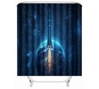 Tenda Doccia 180x180 cm Razzo Pianeta Galassia Universo Tenda per Doccia Polyester Lavabile, Rapida con 12 Ganci, Asciugatura Tende Vasca da Bagno per Casa Hotel, Orlo Ponderato, Motivo