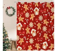 Tenda Doccia 180X180 Natalizia Rossa,Tenda Doccia In Tessuto di Poliestere Impermeabile con Fiocco di Neve e Omino di Pan di Zenzero,Decorazione per La Casa,con Ganci In Plastica,Lavabile In Lavatric
