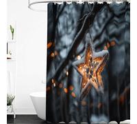Tenda Doccia 180X200 A Forma di Stella di Natale,Tenda Da Vasca con Ornamento A Forma di Stella Innevata,Tessuto Impermeabile con Ganci In Plastica,Lavabile Ad Asciugatura Rapida per Decorazioni Nata