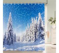 Tenda Doccia 200x200 cm,Tenda per Doccia Antimuffa Impermeabile,Tessuto in Polyester Lavabile,con 12 Ganci per Casa Hotel Neve nei boschi invernali
