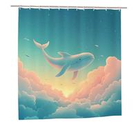 Tenda Doccia 200x200 Tenda Vasca da Bagno Sogno Tende Doccia Impermeabile Poliestere Tende per Vasca Orlo Ponderato con Anelli e 12 Ganci Shower Curtain Lavabile per Bagno Regalo Donna (Balena) K-82