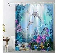 Tenda Doccia 200x240 Oceano, Antimuffa Pesce Tenda Vasca da Bagno, 3D Tenda per Doccia in Poliestere Impermeabile, Lavabile Tende Doccia Tessuto, con 12 Ganci