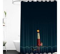 Tenda Doccia 240X200 con Faro Nel Cielo Notturno,Faro Nel Mare Sotto Un Cielo Stellato da Sogno,Tenda da Bagno in Tessuto Impermeabile con Ganci in Plastica per Casa e Bagno Dell'Hotel,240Lx200A cm (