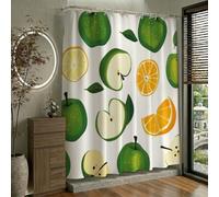 Tenda Doccia 90x180cm, Tenda da Doccia Mela Polyester Tessuto Impermeabile Poliestere Tende da Bagno Asciugatura Rapida, Decorazione Lavabile Shower Curtain con 12 Ganci e Orlo Ponderato, Verde W-P574