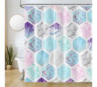 Tenda Doccia Antimuffa, Uiiooazy Tenda da Doccia 180x200cm Blu Verde Effetto Marmo Grigio Rosa Geometrico Tende da Bagno Tessuto Lavabile Impermeabile Poliestere Tende per Vasca da Bagno con 12 Anelli