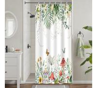 Tenda Doccia Antimuffa, Uiiooazy Tenda da Doccia Piccola 90x180cm Tropicale Boho Feuilles Verde Eucalipto Fiori Fungo Tende da Bagno Tessuto Lavabile Impermeabile Tende per Vasca da Bagno con 6 Anelli
