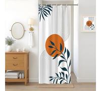 Tenda Doccia Antimuffa, Uiiooazy Tenda Doccia Piccola 90x180cm Terracotta Boho Chic Astratta Arancia Sole Foglie Blu Navy Tende da Bagno Tessuto Lavabile Impermeabile Tende Vasca da Bagno con 6 Anelli