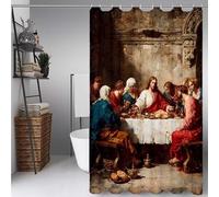 Tenda Doccia Astratto Tenda Doccia HD Stampa 160x200, Shower Curtain L'Ultima Cena Modello Impermeabile Poliestere Shower Curtain con 12 Anelli Orlo Ponderato per Dormitorio, Regalo -ly250728480D8