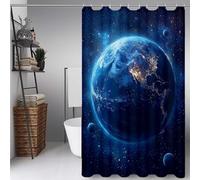Tenda Doccia Blu Tenda Doccia HD Stampa 160x200, Shower Curtain Pianeta Modello Impermeabile Poliestere Shower Curtain con 12 Anelli Orlo Ponderato per Dormitorio, Famiglia, Hotel, Regalo -ly250724H