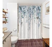 Tenda Doccia Eucalipto, Uiiooazy Tenda da Doccia Blu e Bianca Foglie Fior Motivo Tenda per Doccia Antimuffa Impermeabile Tessuto in Poliestere Lavable Tenda per Vasca da Bagno con 10 Ganci 150Lx180Acm