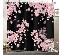 Tenda Doccia Fiore di Ciliegio Giapponese Impermeabile in Poliestere Tessuto Tende da Doccia Stile Asiatico 3D Antimuffa Shower Curtain 180x180 Tenda Vasca da Bagno Lavabile con 12 Ganci C.2030