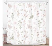 Tenda Doccia Fiori di Campo Rosa Impermeabile in Poliestere Tessuto Tende da Doccia Piante Pastorali 3D Antimuffa Shower Curtain 200x240 Tenda Vasca da Bagno Lavabile in lavatrice con 12 Ganci C.1925