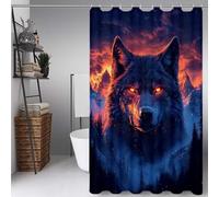 Tenda Doccia Nero Tenda Doccia HD Stampa 100 x 180 cm, Shower Curtain Lupo Modello Impermeabile Poliestere Shower Curtain con 12 Anelli Orlo Ponderato per Dormitorio, Famiglia, Hotel -ly25072AX
