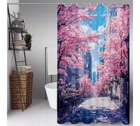 Tenda Doccia Rosa Tenda Doccia HD Stampa 100 x 180 cm, Shower Curtain Fiori di Ciliegio Modello Impermeabile Poliestere Shower Curtain con 12 Anelli Orlo Ponderato per Dormitorio -ly25072NE337Y