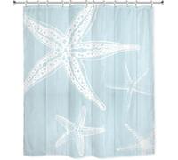 Tenda Doccia Stelle Marine Blu Impermeabile in Poliestere Tessuto Tende da Doccia Motivo Bianco 3D Antimuffa Shower Curtain 180x200 Tenda Vasca da Bagno Lavabile in lavatrice con 12 Ganci b.771