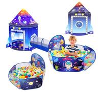 Tenda Gioco 3 in 1 Razzo Spaziale con Tunnel e Piscina Palline Set Pieghevole Portatile Interni Esterni Perfetto per Bambini Maschietti Femminucce Regalo Occasione Speciale Compleanni Feste Natale