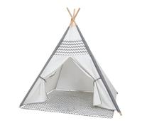 Tenda Gioco Teepee per Bambini, Tenda Indiana con Tappetino, Bianca e Grigia a Zigzag, 120x120x150 cm, per Interni, Design Classico