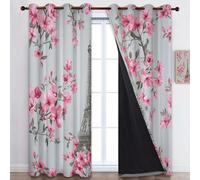 Tenda Grigio Chiaro Oscurante con Occhielli, 2 Pannelli Eleganza Torre Eiffel Fiori Tende Oscuranti Per Interni Termiche Finestre Camera Da Letto e Soggiorno 75 x 166 cm (L x A)