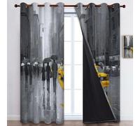 Tenda Grigio Scuro Oscurante con Occhielli, 2 Pannelli Retrò New York Strada Tende Oscuranti Per Interni Termiche Finestre Camera Da Letto e Soggiorno 75 x 166 cm (L x A)