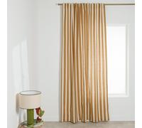 Tenda in cotone e lino bianco con righe ocra e passanti nascosti, 140 × 250 cm (venduta singolarmente)