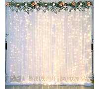 Tenda in tulle bianco con luci per feste, matrimoni, addio al nubilato, tenda bianca trasparente per compleanno, baby shower, cabina fotografica, sfondo decorativo, 6,1 x 2,4 m