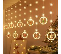 Tenda Luci della Finestra di Natale Catena Luminosa USB Luci di Natale con Telecomando 8 Modalità 10 Addobbi Natalizi Illuminoazioni per Finestra Vetrina Giardino Festa