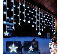 Tenda Luminosa, 108 LED, 15 Stelle, Telecomando, Luci a Tendina per Finestre, Spina con 8 Modalità Lampeggianti, Decorazione per Natale, Matrimoni, Camere da Letto, Feste, Compleanni, Bianco Freddo