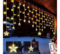 Tenda Luminosa, 108 LED, 15 Stelle, Telecomando, Luci a Tendina per Finestre, Spina con 8 Modalità Lampeggianti, Decorazione per Natale, Matrimoni, Camere da Letto, Feste, Compleanni, Bianco Cald