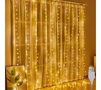 Tenda luminosa 2 x 2 m, tenda luminosa per interni, tenda luminosa da 200 LED, tenda luminosa USB, bianco caldo, per la decorazione della parete della camera da letto della festa di nozze di Natale