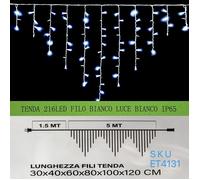 Tenda Luminosa Da Esterno IP65 5MT Con 216 Luci Led Bianco Freddo Effetto Cascat