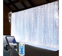 Tenda luminosa 3x3 m, 300 LED solare, 8 modalità, luce esterna, USB, IP65, impermeabile, timer, memoria, colore: bianco