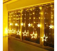 Tenda luminosa a LED, con stelle, luce bianca calda, illuminazione natalizia, per interni, finestra, per Natale, feste, matrimoni, IP44, 31 V, 8 modalità, con timer, 138 LED, per esterni, 2,5 m