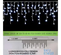 Tenda Luminosa Da Esterno IP65 3MT Con 120 Luci Led Bianco Freddo Effetto Cascat