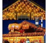 Tenda Luminosa Esterno 4Mx0.6M,GlobaLink 144LEDs Luci Natale Interno IP44 Impermeabile,Catena Luminosa Esterno Collegabile Luci Cascata 8 Modalità Luce per Natale,Tenda,Finestra,Giardino-Bianco Caldo