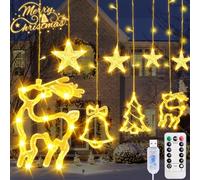 Tenda Luminosa Natale, 2.5M Luci Natale Stelle Tenda Catena Luminosa 138 LED Luci di Natale con Stelle Reindeer Abete Campana, 8 Modalità Luminosa Natalizia per Natale Albero Nozze Giardino Decora