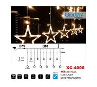 TENDA LUMINOSA NATALIZIA 168 LED CON STELLE LUCE CALDA CAVO TRASPARENTE XC-4006