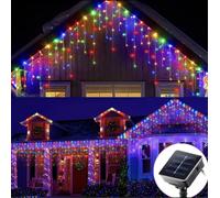Partenopea® Tenda Luminosa natalizia Luci di Natale LED a cascata sali scendi con Pannello a ricarica Solare 168 4.5MT impermeabile IP44 8 giochi (Luce Multicolor)