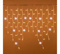 Tenda Luminosa Natalizia professionale 3 metri Stalattiti con 92 LED a Luce Calda con Flash Bianco Freddo per Interno ed Esterno IP67 prolungabile (Luce calda con flash bianco, 3 metri)